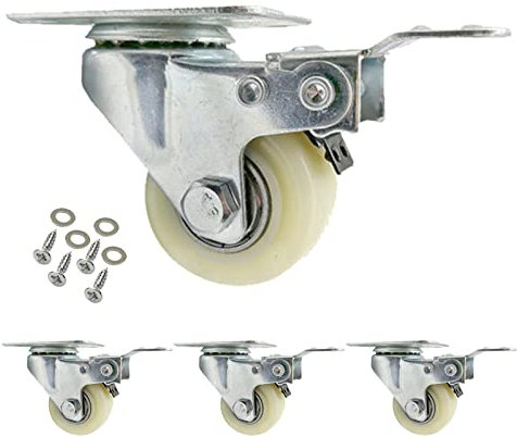 Suwooy Möbelrollen Räder,360° Drehbar,Nylon-lautlos-lenkrollen,Transportrollen,Schwenkrollen Mit Bremse/Ohne Bremse,Ersatz Rollen Für Möbel,Plattenrollen,Schwerlastrollen,4 Stück,4Brakes-50mm
