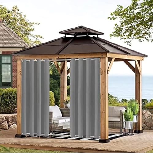 BAYUE Outdoor Vorhang Wetterfest mit Ösen, Blickdicht Wasserdicht Outdoor Gardine 1 Stück für Garten Terrasse Pavillon Veranda Balkon, grau B132XH244cm