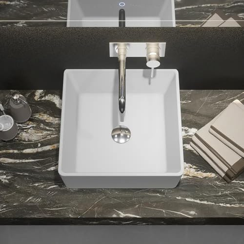 Lavabo da Appoggio Senza Troppo Pieno 39,5x39,5x14 cm Quadrato in Ceramica Bianco Lucido per Mensole da Bagno Sospese