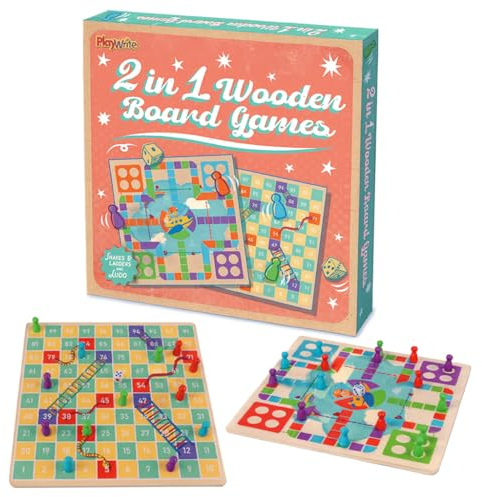 Playwrite 2 in 1 Wooden kids Games | Snakes and Ladders/Ludo Board Game, Travel Games for Kids