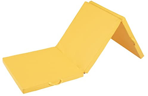 Turnmatte Weichbodenmatte 5 cm Dicke Dreifach Gefaltete Gymnastikmatte, Tanz/Rollübungen/Yoga/Sit-ups PU-Fitnessmatte, 180 X 60 X 5 cm (Color : Yellow, Size : 180x60x5cm)