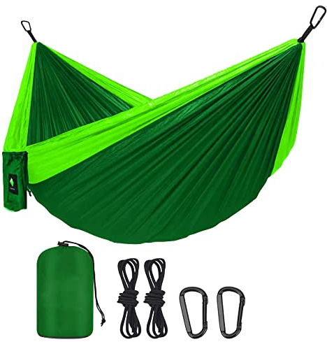 DULKET Camping Hammock Portable Ultralight Travel Hammocks Breathable Nylon with 5 FT Tree Straps for Outdoor Camping Hiking Backpacking Indoor Garden （150kg Capacity） (Green)