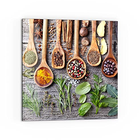 DEQORI Küchenrückwand Glas | Motiv Dekorierte Kochlöffel | 60x60 cm | Bad- oder Herd-Rückwand | Herdblende Spritzschutz für Küche & Badezimmer | moderne Deko für Fliesenspiegel
