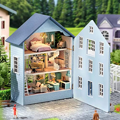 1 x Puppenhaus-Miniatur-Holzmöbel-Set, Holz-Miniatur-Bauset, Puppenhäuser mit Möbellicht, Maßstab 1:24, kreatives handgefertigtes Spielzeug für Mädchen, Geschenke