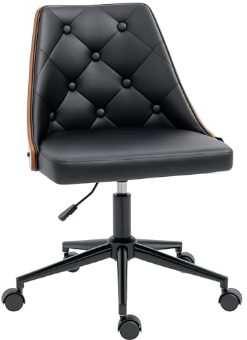 Vinsetto Silla de Oficina Giratoria Silla de Escritorio de Cuero PU con Altura Ajustable Función de Basculante para Salón Dormitorio Oficina 53x62x77-87 cm Negro