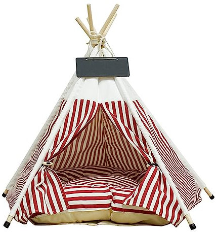 GIBZ Haustierhaus Tipi Zelt für Haustiere Abnehmbares und Waschbares Hunde/Katzen Bett Spielhaus Haustier Nest Zelt mit Kissen Rot S