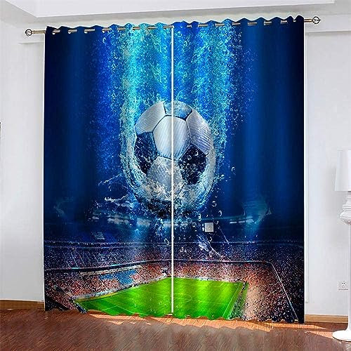 CTQTZ Fußball Thema Vorhänge Blickdicht unter Wasser Fußball Gardinen mit Ösen 200x160 cm (BreitexHöhe) 2er Set Verdunkelungsvorhang Blickdicht für Dekoration Kinderzimmer