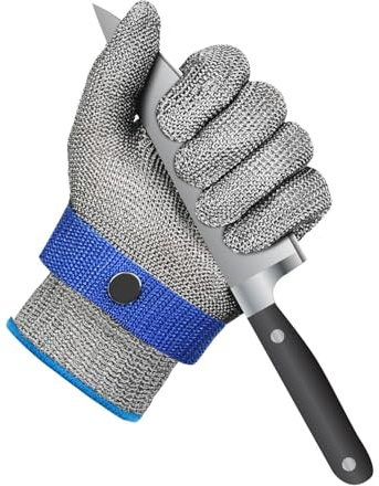 KAINOWEE A9 Level 9 Cut Resistant Glove Food Grade, 2.0 Upgraded Protective/Anti Knife Cutting Stainless Steel Mesh Metal Glove, for Chefs Kitchen Work Oyster Shucking Butcher Meat Cutting (Large)