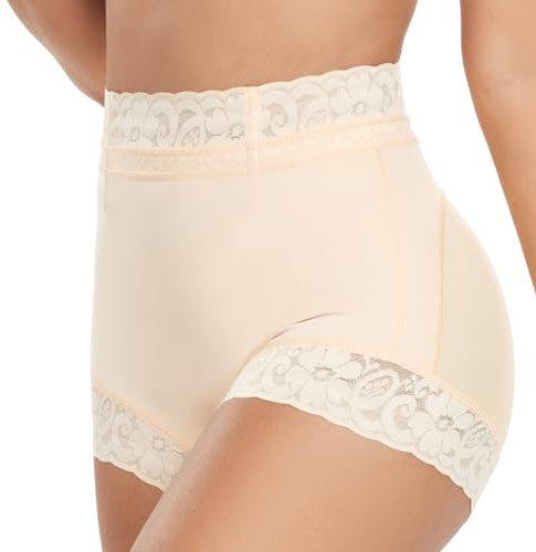 PEONNYT Culotte Gainante en Dentelle Taille Haute pour Femme - Contrôle du Ventre - Culotte de Compression - Culotte Gainante (Abricot-XL) Beige, XL