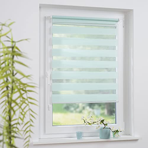 Klemmfix- Duorollo, Doppelrollo mit verstellbaren Klemmträgern, Montage ohne Bohren, Breite: 60 cm/Höhe: 160 cm, Farbe: pastellgrün