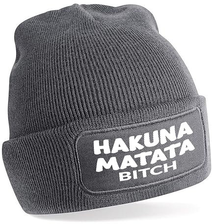 Herzbotschaft Beanie Strickmütze mit Spruch | Hakuna Matata Bitch | grau | Unisex SoftTouch angenehm weiche und warme Wintermütze | OneSize Einheitsgröße für Erwachsene