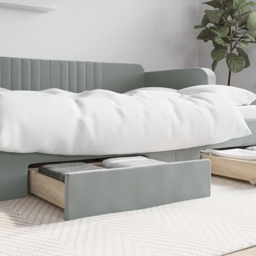 Gecheer Bettschubladen 2 Stk.Aufbewahrungsboxen Bett-Schubladen Bett-Schubkasten Kinderbett Unterbettkommode Hellgrau Holzwerkstoff und Samt