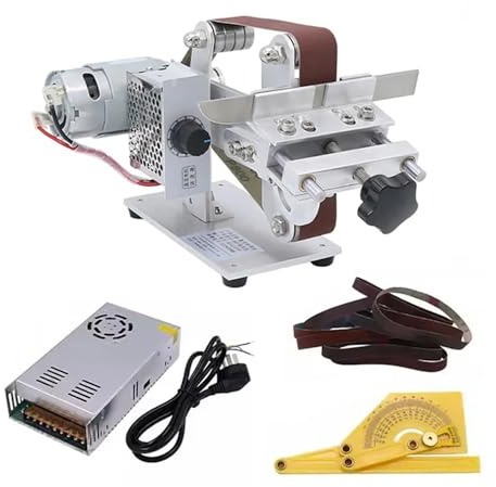 Toplionace Affûteuse de Couteaux à Angle Fixe 533x30mm Ponceuse à Bande Mini Machine à Polir avec Adaptateur Secteur 360W