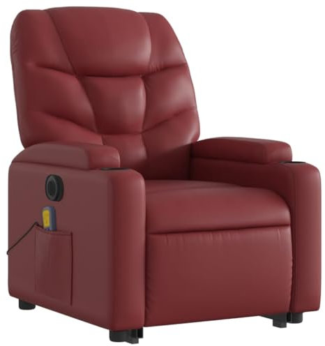 vidaXL Massagesessel, Sessel mit Aufstehhilfe Elektrisch, Relaxsessel mit Liegefunktion Vibrationsfunktion, Fernsehsessel Liegesessel Aufstehsessel, Weinrot Kunstleder