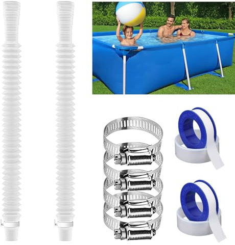 Tulov 2 Stück 150cm Pool schlauch, weißer Schlauch mit 28 mm Durchmesser, 4 Stück Schlauchklemme, 2 Stück Wasserdichtes Klebeband, Poolpumpe Ersatzschlauch für Schwimmbadpumpe und Filterpumpe