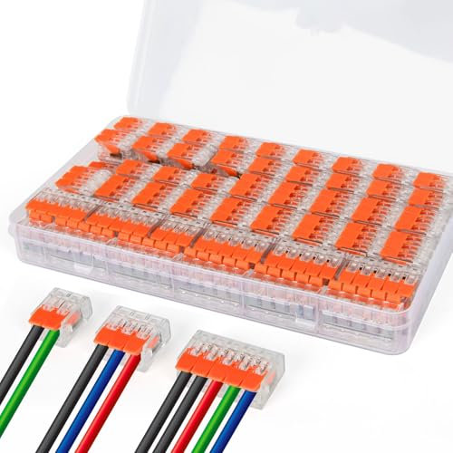 90 Stück Klemmen Set, Kabelverbinder Kabelklemmen Elektro Compact 2, 3 und 5 polig, Verbindungsklemme mit Betätigungshebel 0,2-4 qmm Small Design, Transparent