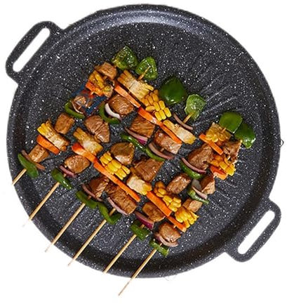 WlP Backformen, Fleisch, Eisen, Braten, Steak, Teppanyaki, Gemüse, Grillpfanne, Grillplatte, Koreanische Grillpfanne, Antihaftbeschichtung, Runde Grillplatte Mit Doppelgriff