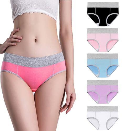 CSWH 5er Pack Slip Damen Kontrastfarbe Mittel Taille Unterhosen Nahtlose Slips Frauen Bequem Seamless Slips Hipster Push Up Unterwäsche Pantys Mehrpack M-5XL