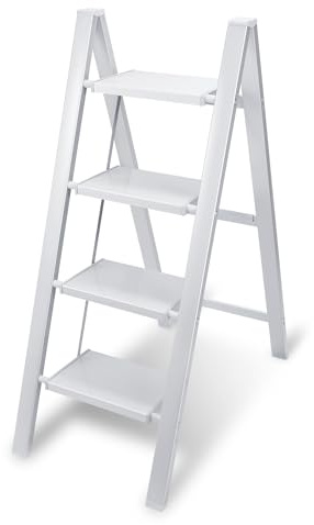 Joparri Aluminium Stufenleiter, 4 Stufen Klapptritt, Aluminium Tritthocker, rutschfeste Stehleiter, klein und kompakt, Belastbar bis 150 kg für Haushalt/Büro/Tragbare Lagerregal(Weiß)