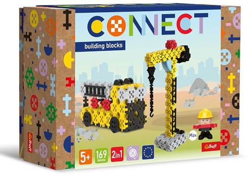 Connect Trefl Set di Mattoncini 2in1, Gru/Autogrù con Braccio articolato - 169 Pezzi: 164 Mattoncini + Personaggio 5 Mattoncini, Gioco Creativo per Adulti e Bambini dai 5 Anni