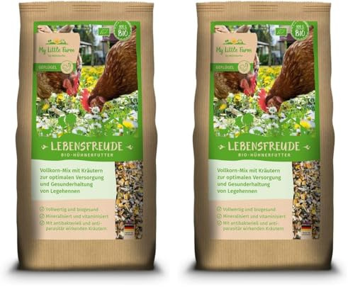 My Little Farm Lebensfreude Bio-Hühnerfutter, 2 kg, Vollkorn-Mix mit wertvollen Kräutern zur optimalen Versorgung und Gesunderhaltung von Legehennen und anderem Geflügel (Packung mit 2)