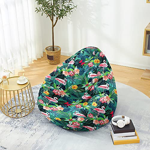 DOTBUY-SHOP Sitzsack Bezug (Ohne Füllstoff), Comfort Sitzsack Kinder Erwachsene, Waschbar Bean Bag Flamingodruck Sitzsäcke, Gaming Bean Bag Chair für Indoor Outdoor (Tropische Pflanzen,L)