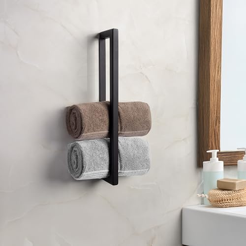 Handtuchhalter Schwarz Matt 45 cm ohne Bohren - Wand-Handtuchstange | Badetuchhalter für Badezimmer platzsparende Lösung für Gäste-WC und kleine Räume, schlichtes modernes Design