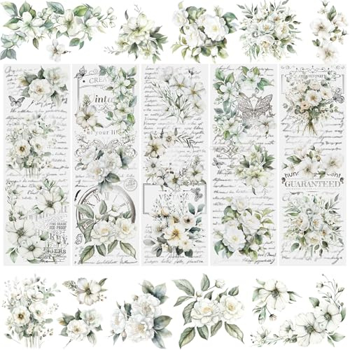 WANDIC 5 Sheets Rub On Transfer Sticker, Retro White Flower Pattern Stickers for DIY Scrapbooking Photo Albums furniture,11.8 * 3.9in