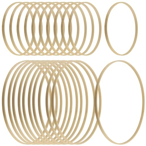 JIEHIN 20 anelli in legno per fai da te, 30 cm e 20 cm, anelli in legno macramè, cerchi in legno per fai da te, anelli in bambù per acchiappasogni, matrimonio, ghirlanda di fiori, fai da te
