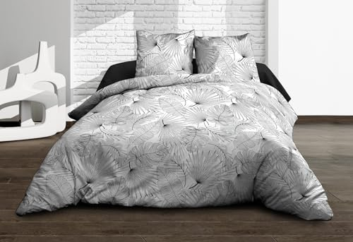 Parure Drap Plat + Drap-Housse 140x190 + 2 T - Pur Coton 57 Fils - Olinda Gris