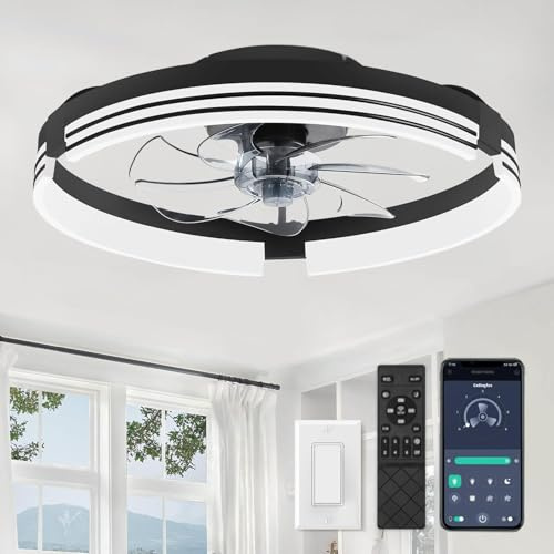 Deckenventilator mit Beleuchtung 50cm Moderne Lampe mit Ventilator Dimmbare LED Deckenleuchte mit Fernbedienung und APP, 3000K-6000K, 6 Windstufen, Leise Ventilator für Schlafzimmer
