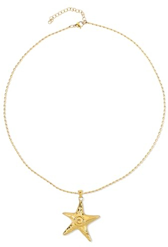 Mikovivi Goldene Seestern Halskette, Exquisite Wirbel Sommer Halskette für Frauen Trendige Edelstahl Seestern Anhängerkette Ozean Strand Böhmischer Schmuck Geschenk