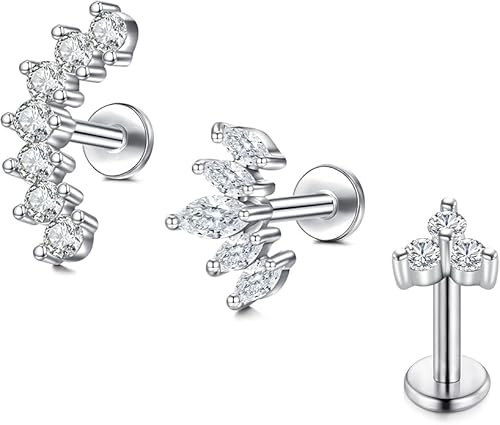Briana Williams Tragus Piercing Ohr Helix Knorpel Edelstahl 1.2mm Ohrstecker Flach Kurz 6mm 8mm Lippenpiercing Ohrringe Silber