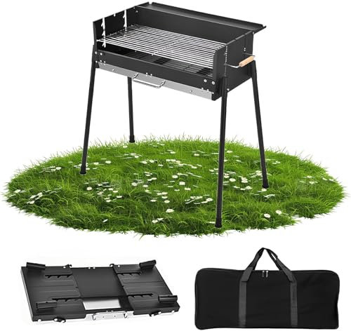 PQPQLI Barbecue A Carbone Richiudibile Barbecue Portatile con Griglia in Acciaio Inox Regolabile in Altezza Griglia BBQ Carbonella Dotato di Gambe Smontabili Cassetto per Cenere(with Handbag)