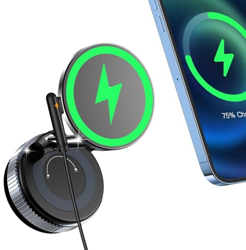 ALAFLY 15W Schnelles Laden Autohalterung mit Ladefunktion [Verbesserter Elastischer Saugnapf] 360° Verstellbare Kabelloses Ladegerät Auto Handyhalterung für MagSafe iPhone 17 16 15 14 13 12 Serie