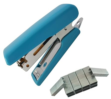 VMINI10 Handy Mini Stapler with Built-in Staple Remover, Blue Body + 1000 Staples, 10 Sheets Stapling, School Office Home Use, iVAIDEX Black Ball Pen