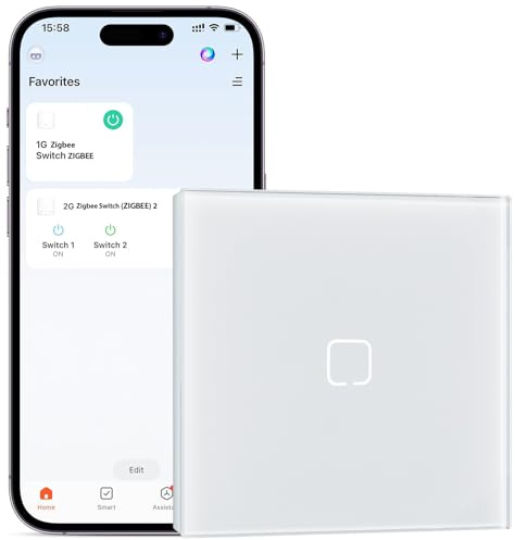 BSEEDLIFE Zigbee Lichtschalter Unterputz, 1-Fach Smart Touch Schalter, 86 * 86mm Intelligente Wandschalter für Smart Home, Kompatibel mit Alexa, Google Home(über Tuya/Smart Life App), Weiß