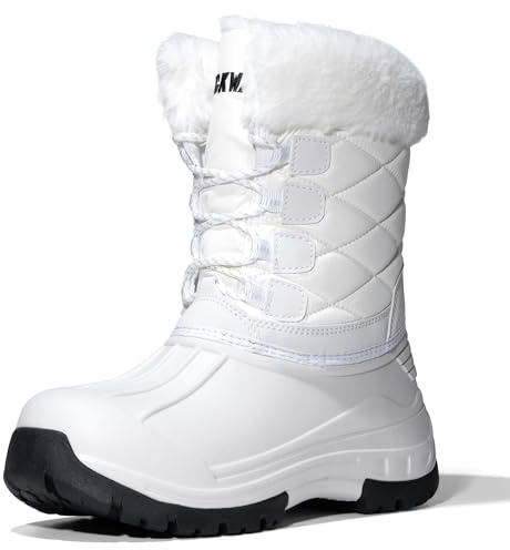 LACKWAR Snow Boots for Women Waterproof Mid Calf Duck Boots Lightweight Warm Anti-Slip Hiking Walking Faux Fur Lined Women's Winter Snow Boots for Outdoor(white8)