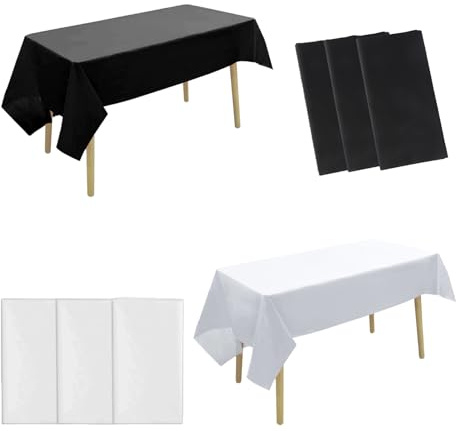 Eabdice 6 Pezzi Tovaglie Nero 137 x 274 cm, Confezione da 6 Tovaglie Nere Rettangolari, per Interni Ed esterni, Picnic, Natale, Halloween, Decorazioni per Feste