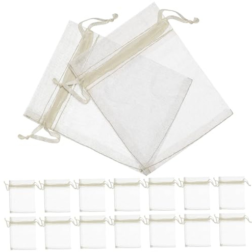 CIYODO 100 Stück Organza Beutel mit Kordelzug Beige Kleine Geschenktüten für Weihnachten und Kinderparty Praktische Netztaschen Einfach zu Tragen