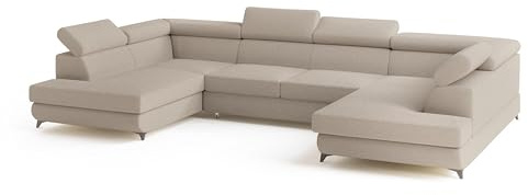 Masseno Ecksofa VINTESSA Q mit Schlaffunktion U-Form, Glamour Sofa mit Bettkasten, Wohnzimmersofa, Couch, Soffa, Bettsofa, Couchgarnitur - Beige, Quelle 05