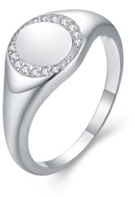 Stfery Siegelring Platin Damen, Verlobungsring mit Labor Erstellt Diamant Echt Goldschmuck Gr.54 (17.2)