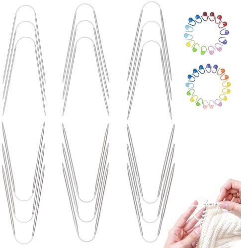18 Stück Rundstricknadeln Set – mit 30 Fixierstiften – für Socken | Vielseitiges Stricknadeln Set Stricknadeln für Socken – Optimal zum Stricken von Pullovern Schals Mützen Socken und Weiteren
