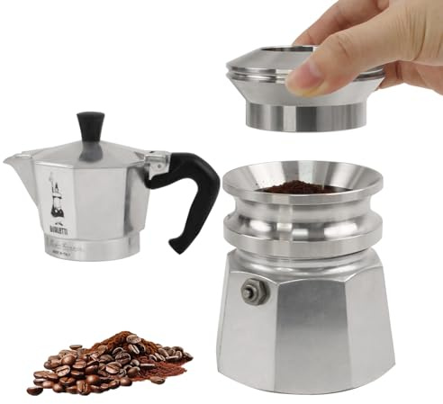 EZUNSTUCK Coffee Tamper for Moka Pot, 304 Stainless Steel Espresso Coffee Tamper, Dosing Funnel Compatible with Aluminum Espresso stovetop Moka Pot (Silver)