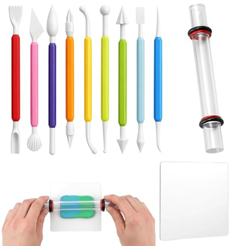 11-Piece Air Dry Clay Tools Set, Air Dry Clay Tools for Adults, Polymer Clay Tools with Rolling Pin for Clay and Modelling Tools, Acrylic Clay Rolling Pin with Thickness Rings and Clay Mat