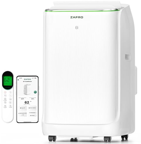 ZAFRO Inverter Portable Air Conditioners, 14000 BTU (10000 BTU SACC) Smart Portable AC Unit with Dual Hose/Ultra Quiet(42dB)/Drainage-free Cooling/24Hrs Timer/APP/Remote for Multi-Scenario Use