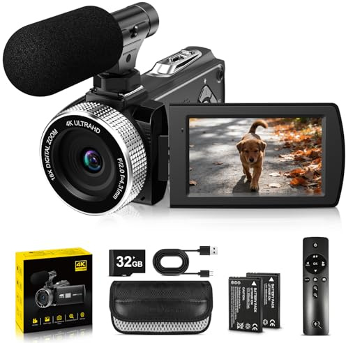ZIMOCE Videokamera 4K 48 MP Camcorder mit Autofokus, 3 270° Drehbar Screen Vlog Kamera für YouTube, 18-fachem Digitalzoom Video Camera mit Mikrofon, Fernbedienung, 2 Batterien, 32 GB TF-Karte