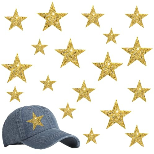 18 Pezzi Toppe Termoadesive a Forma di Stelle, Set di Patch con Paillettes Dorate e Strass Scintillanti in 3 Dimensioni (2/4/6 cm), Decorazioni Fai-da-Te da Stirare per Vestiti, Jeans e Scarpe