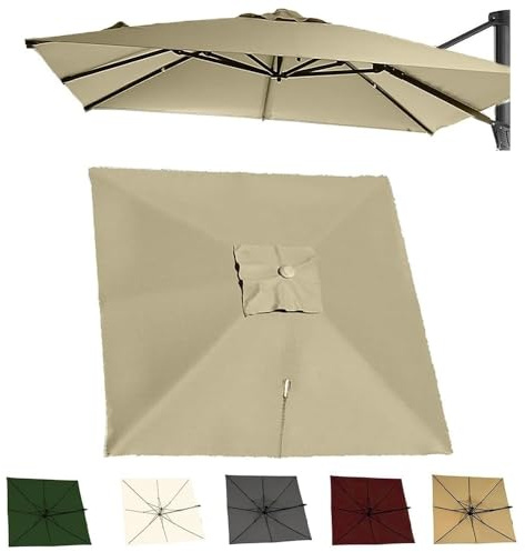 2.5x2.5M 3x3.0M Auvent De Remplacement Pour Parasol Déporté Carré Couverture Supérieure De Parasol Extérieur, Housse De Rechange 8 Baleines Protection UV(Khaki,4x3.0m/13x9.8ft)