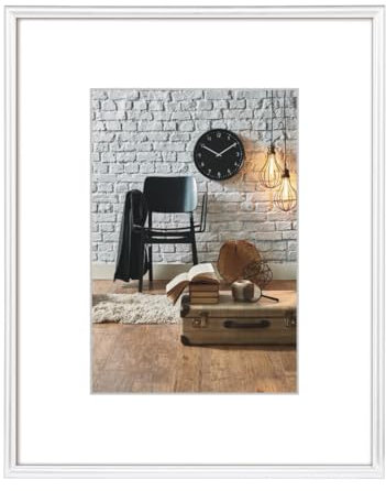 Hama Tavelram Sevilla DIN A4 (21 x 29,7 cm) med passepartout i papper 15 x 20 cm, högkvalitativt glas, plastram, för upphängning, vit